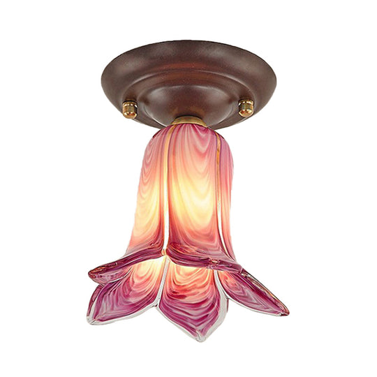 Countryside 1-Light Metal Ceiling Lamp For Living Room Led Flush Mount Lighting - Lily/Tulip Design