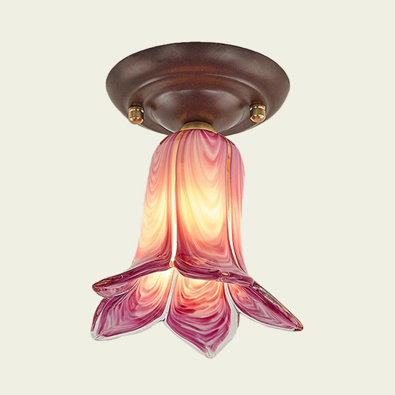 Countryside 1-Light Metal Ceiling Lamp For Living Room Led Flush Mount Lighting - Lily/Tulip Design