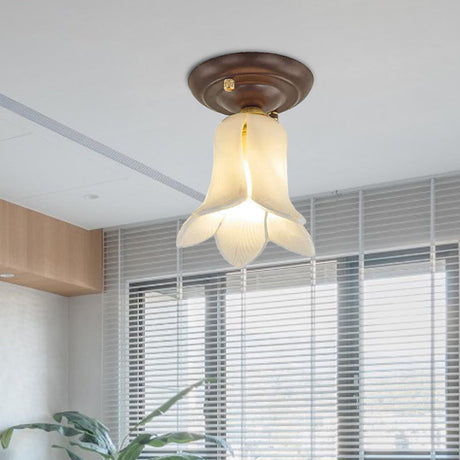Countryside 1-Light Metal Ceiling Lamp For Living Room Led Flush Mount Lighting - Lily/Tulip Design