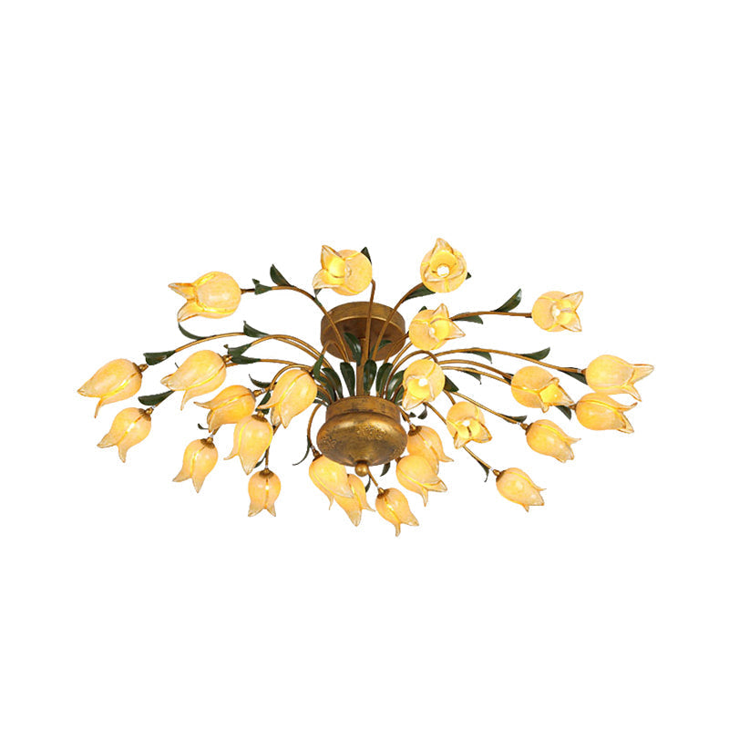 Flower Ceiling Light Fixture - American Design With 25 Led Bulbs Metal Semi - Mount Lighting In