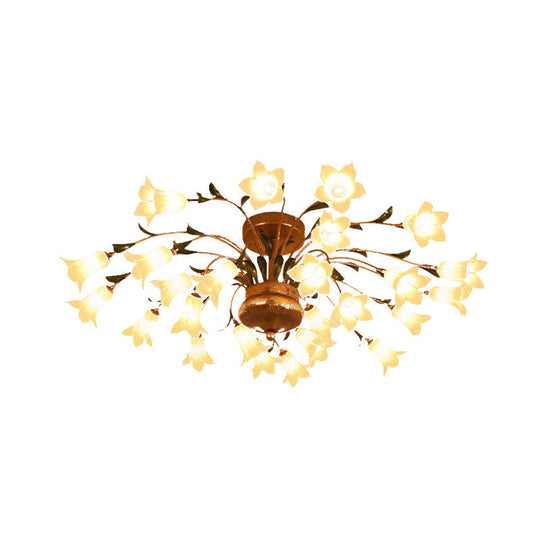 Flower Ceiling Light Fixture - American Design With 25 Led Bulbs Metal Semi - Mount Lighting In