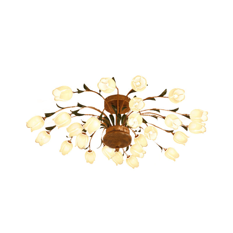 Flower Ceiling Light Fixture - American Design With 25 Led Bulbs Metal Semi - Mount Lighting In