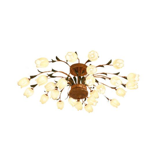 Flower Ceiling Light Fixture - American Design With 25 Led Bulbs Metal Semi - Mount Lighting In