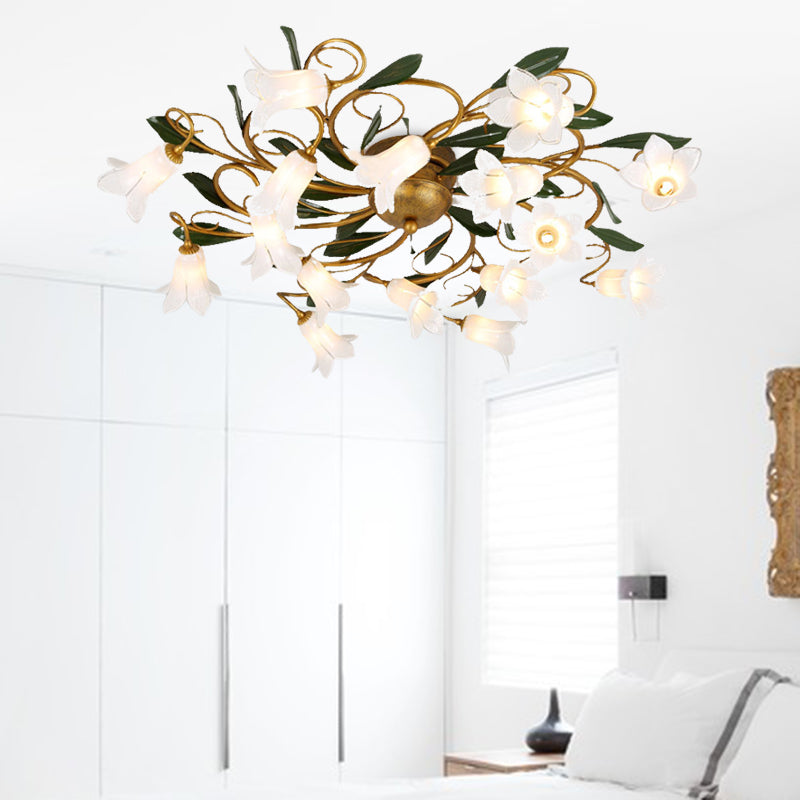 Metal Brass Ceiling Flush Lily/Tulip Led Semi Mount Lighting - 16 - Head American Garden Style For