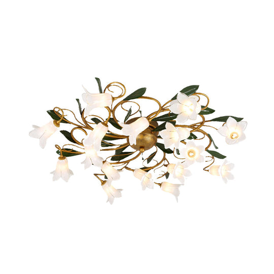 Metal Brass Ceiling Flush Lily/Tulip Led Semi Mount Lighting - 16 - Head American Garden Style For