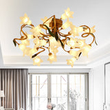 Starburst Flower Metal 25-Head Led Brass Semi Flush Ceiling Light Fixture For Living Room