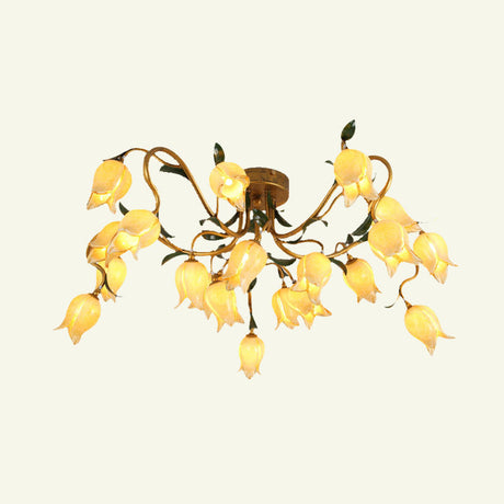 Stunning Starburst Ceiling Light Fixture - Rustic Brass Metal Led Flower Semi Flush Mount Lighting