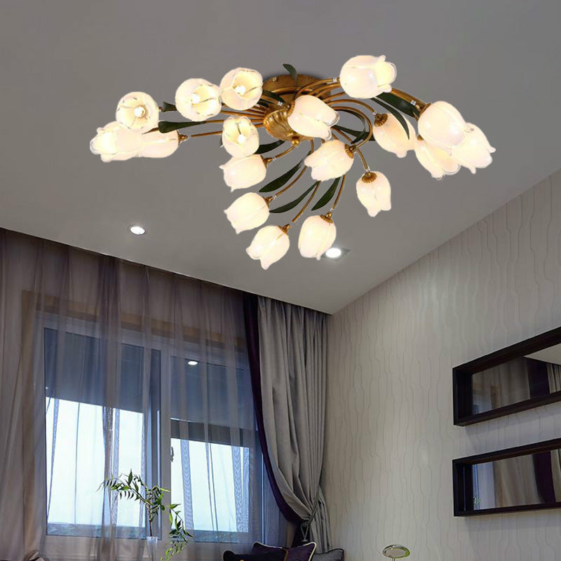 18 - Light Brass Led Ceiling Semi - Flush Mount For American Garden Inspired Living Rooms
