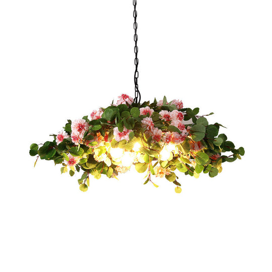 Retro Blossom Metal Chandelier - Green Led Ceiling Lamp 3 Lights Restaurant Lighting Sizes: