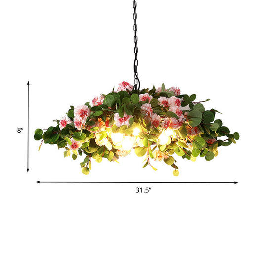 Retro Blossom Metal Chandelier - Green Led Ceiling Lamp 3 Lights Restaurant Lighting Sizes: