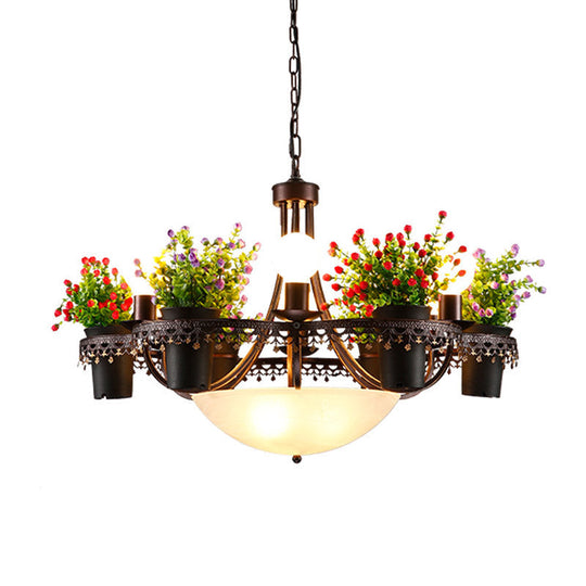 Industrial Black Metal Led Flower Pendant Light - 9 Lights Chandelier For Restaurant