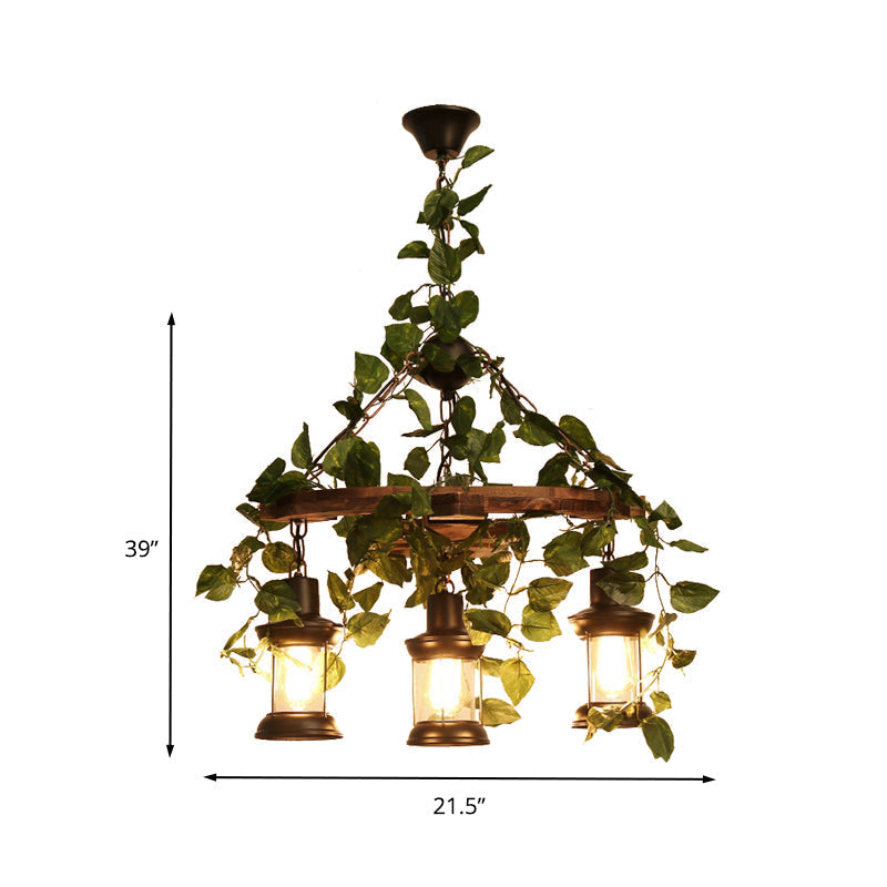 Industrial Green Lantern Wooden Chandelier - Led Restaurant Ceiling Light (3/6/8 Heads)