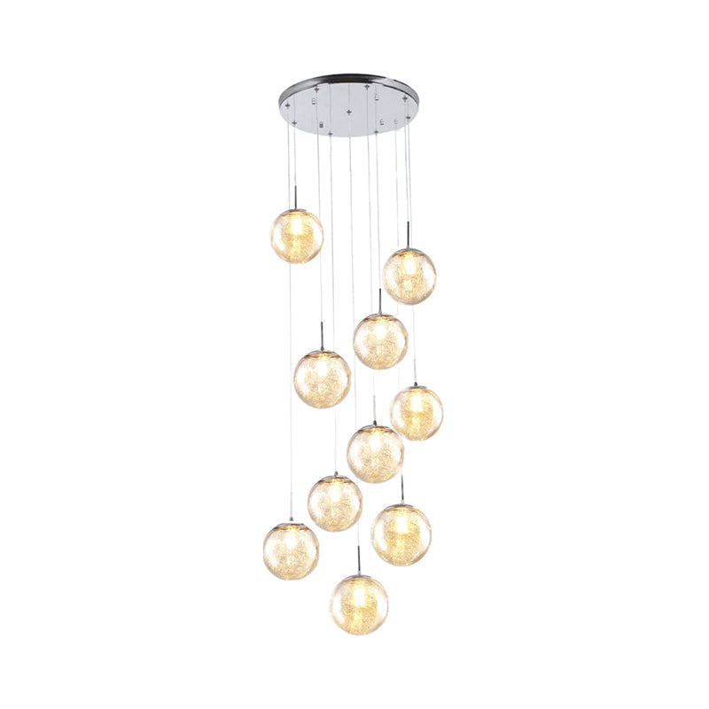 Contemporary Amber Glass Sphere Ceiling Lamp - 10-Light Pendant For Bedroom