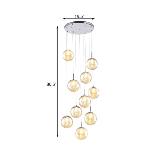 Contemporary Amber Glass Sphere Ceiling Lamp - 10-Light Pendant For Bedroom