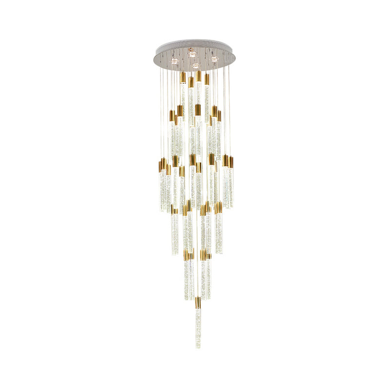 Gold Modern Tube Cluster Pendant Lamp With 24 Clear Glass Heads - Led Ceiling Light