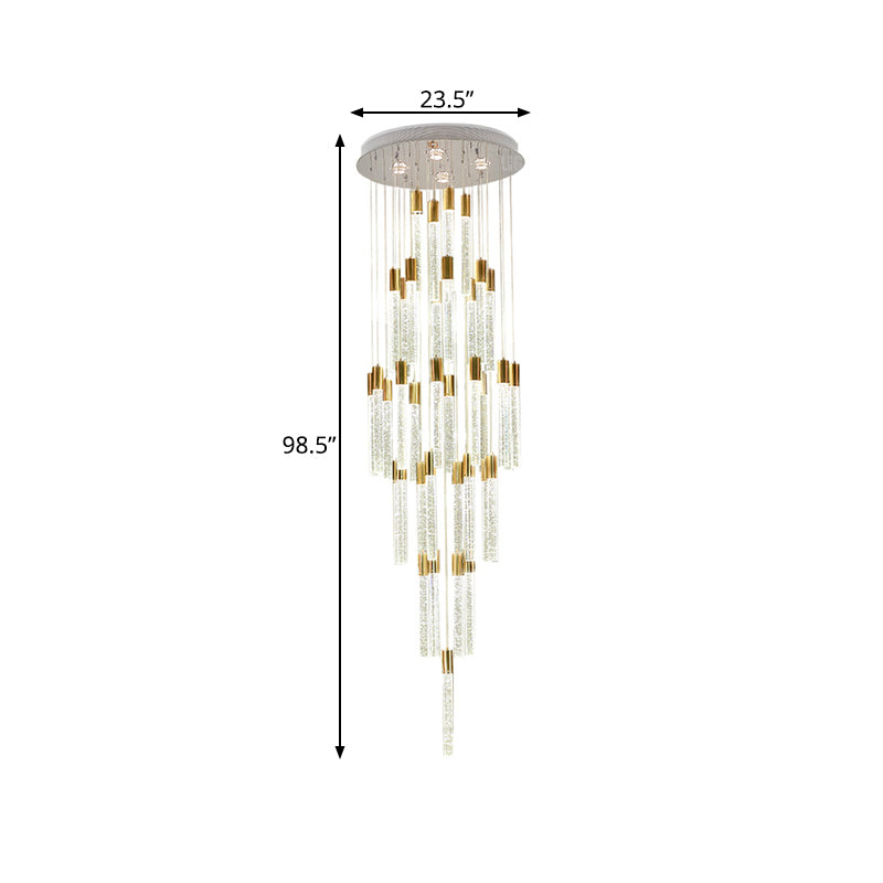 24-Head Clear Glass Led Pendant Lamp In Gold - Modern Tube Cluster Ceiling Light