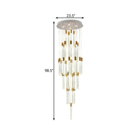 24-Head Clear Glass Led Pendant Lamp In Gold - Modern Tube Cluster Ceiling Light