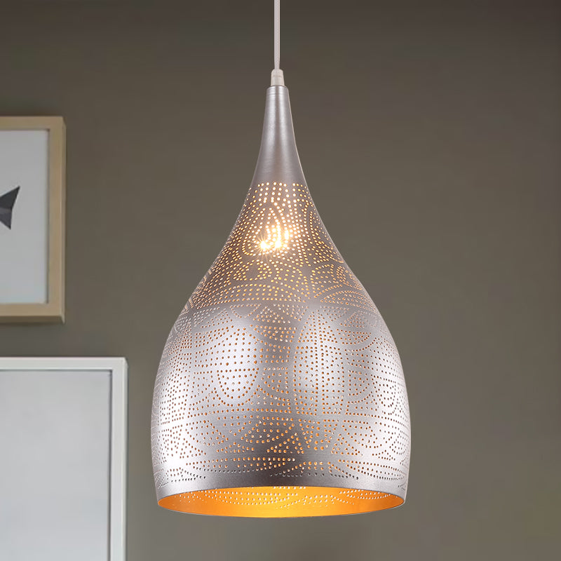 Teardrop Hanging Pendant Lamp - Traditional Metallic Finish (Black/Silver/Brass)
