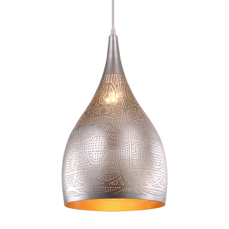 Teardrop Hanging Pendant Lamp - Traditional Metallic Finish (Black/Silver/Brass)