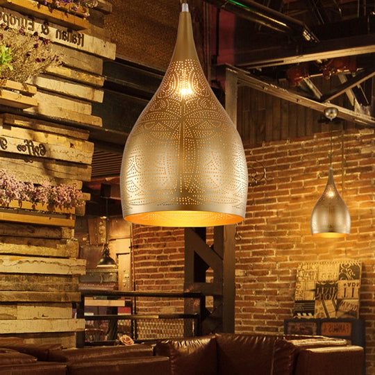 Teardrop Hanging Pendant Lamp - Traditional Metallic Finish (Black/Silver/Brass)