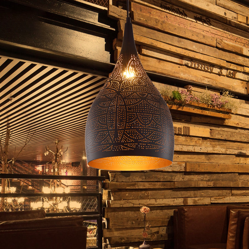 Teardrop Hanging Pendant Lamp - Traditional Metallic Finish (Black/Silver/Brass)