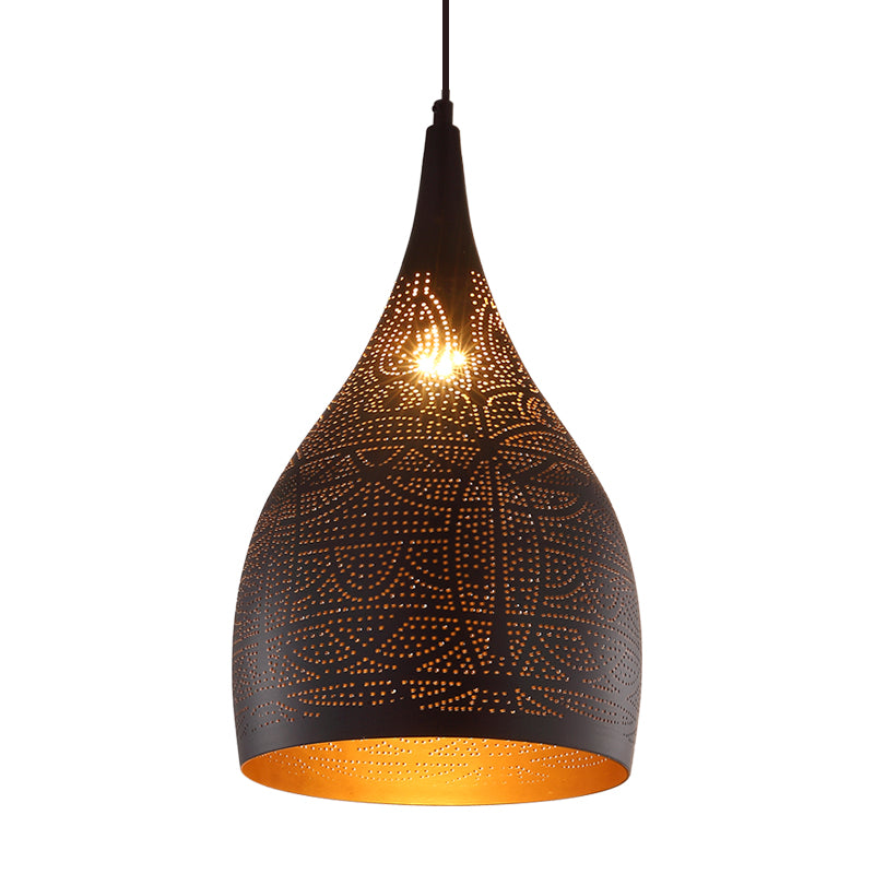 Teardrop Hanging Pendant Lamp - Traditional Metallic Finish (Black/Silver/Brass)