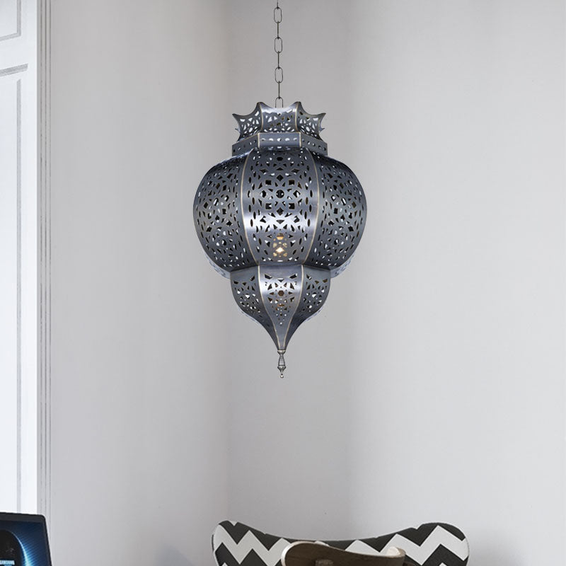Grey Traditional Gourd Pendant Lamp - 1 Head Metal Ceiling Light