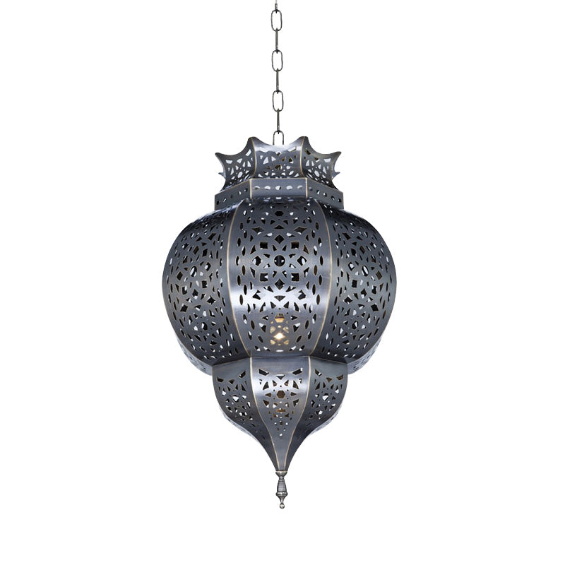 Grey Traditional Gourd Pendant Lamp - 1 Head Metal Ceiling Light
