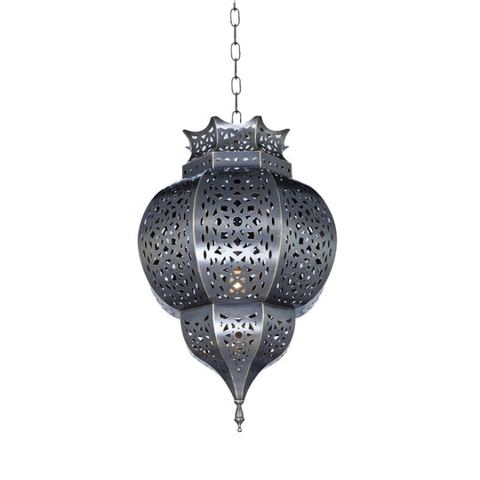 Grey Traditional Gourd Pendant Lamp - 1 Head Metal Ceiling Light