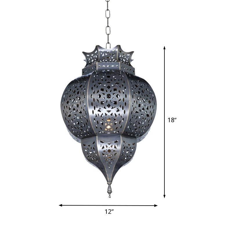Grey Traditional Gourd Pendant Lamp - 1 Head Metal Ceiling Light