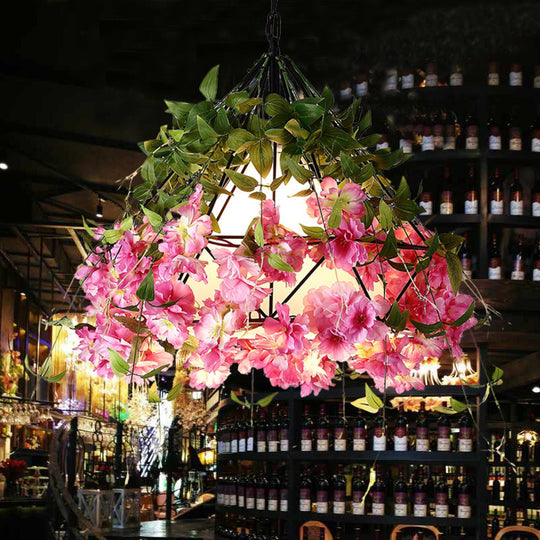 Retro Diamond Pendant Light In Black - Metal Flower Design With 1 Bulb 23.5’ Wide