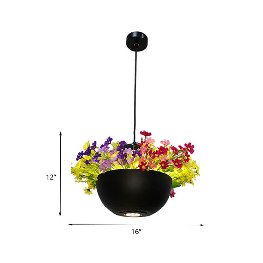 Industrial Bowl Flower Hanging Light - Black Metal Led Ceiling Suspension Lamp (1 Bulb) For