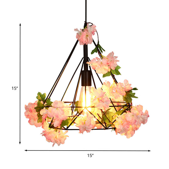 Diamond Metal Suspension Pendant Antique 1 Head Restaurant Led Ceiling Light- Black With Cherry