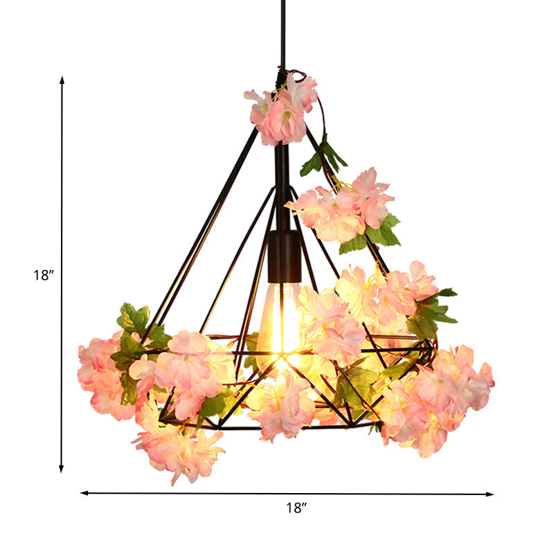 Antique Diamond Metal Pendant Led Ceiling Light With Cherry Blossom Design For Restaurants -