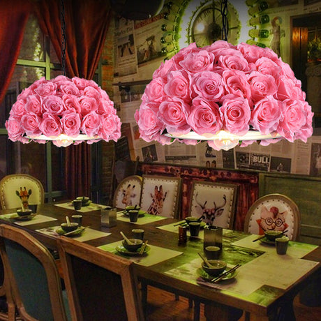 Pink Metal Led Pendant Light For Restaurant With Down Lighting And Industrial Dome Design