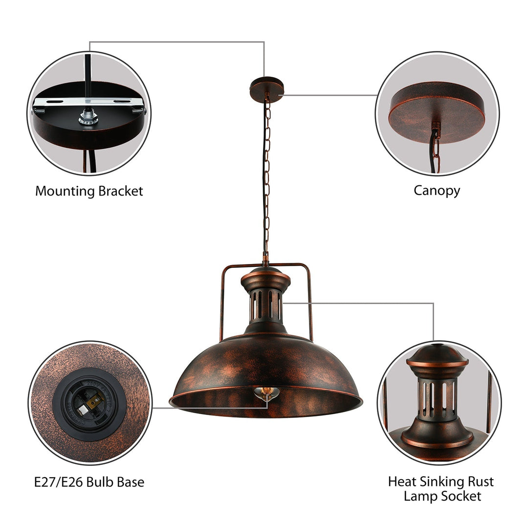 Industrial Stylish Domed Pendant Light In Aged Silver - 13’/16’ Wide Ideal For Dining Room