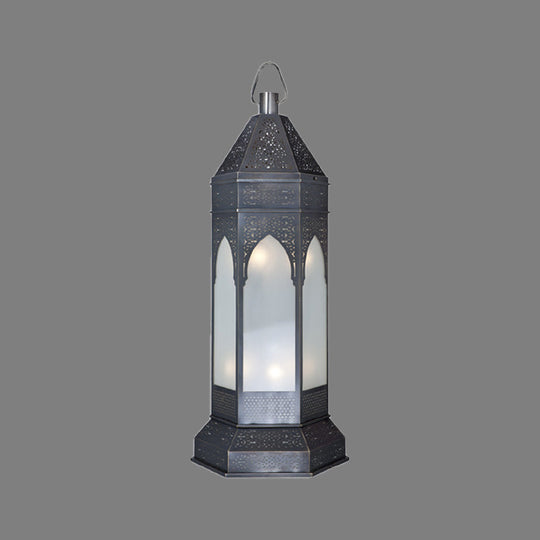 Vintage Tower Desk Lamp - 3-Lights Metallic Nightstand Light In Grey With Opal Glass Shade