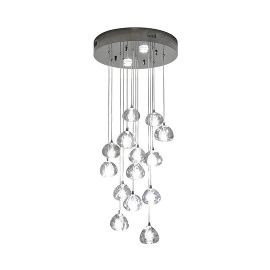 Modern Silver Led Cluster Pendant Ceiling Light - 14 Bulbs Clear Concave Glass Meteor Shower Design