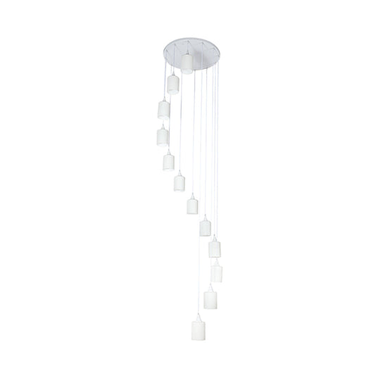 Contemporary Milk Glass Spiral Stair Pendant Light - 12 Head Round/Square Cluster White Hanging Lamp