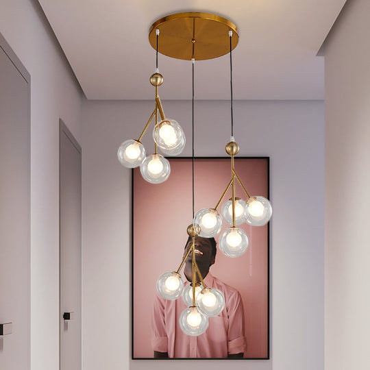 Modern Black/Gold 12-Bulb Multi-Light Pendant Led Hanging Lamp With Clear/Amber/Smoke Gray Glass