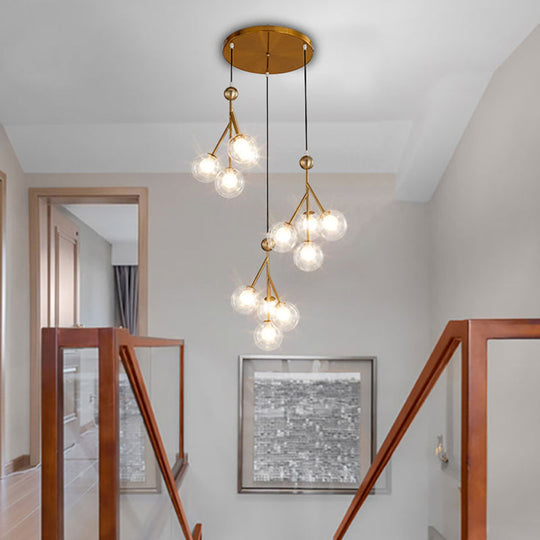 Modern Black/Gold 12-Bulb Multi-Light Pendant Led Hanging Lamp With Clear/Amber/Smoke Gray Glass