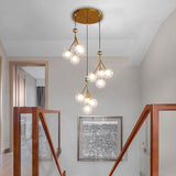 Modern Black/Gold Multi-Light Pendant With 12 Led Bulbs - Clear/Amber/Smoke Gray Glass Sphere Design