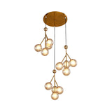 Modern Black/Gold Multi-Light Pendant With 12 Led Bulbs - Clear/Amber/Smoke Gray Glass Sphere Design