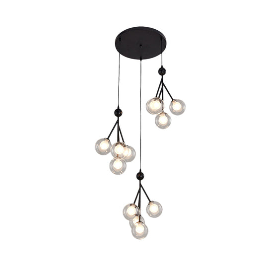 Modern Black/Gold 12-Bulb Multi-Light Pendant Led Hanging Lamp With Clear/Amber/Smoke Gray Glass