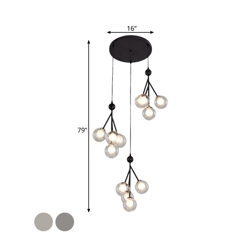 Modern Black/Gold 12-Bulb Multi-Light Pendant Led Hanging Lamp With Clear/Amber/Smoke Gray Glass