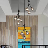 Modern Black/Gold Multi-Light Pendant With 12 Led Bulbs - Clear/Amber/Smoke Gray Glass Sphere Design