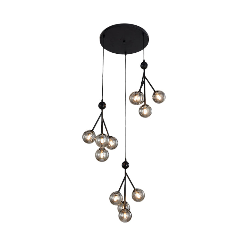 Modern Black/Gold 12-Bulb Multi-Light Pendant Led Hanging Lamp With Clear/Amber/Smoke Gray Glass