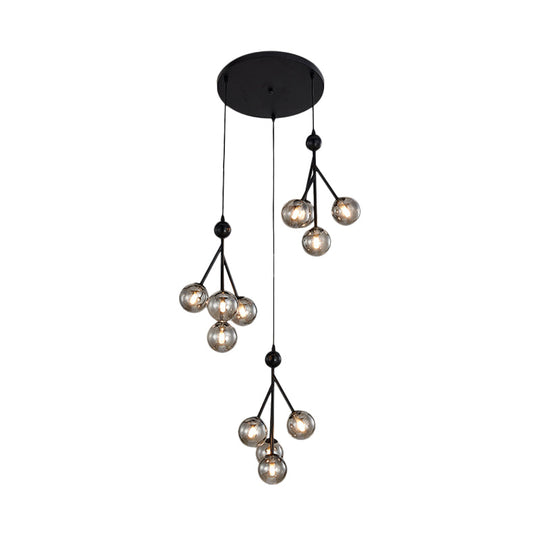 Modern Black/Gold 12-Bulb Multi-Light Pendant Led Hanging Lamp With Clear/Amber/Smoke Gray Glass