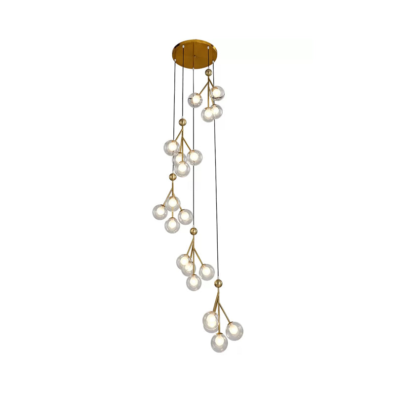 Minimalist Clear/Amber/Smoke Gray Glass Stair Cluster Pendant Lamp - Global 20-Light Ceiling Light
