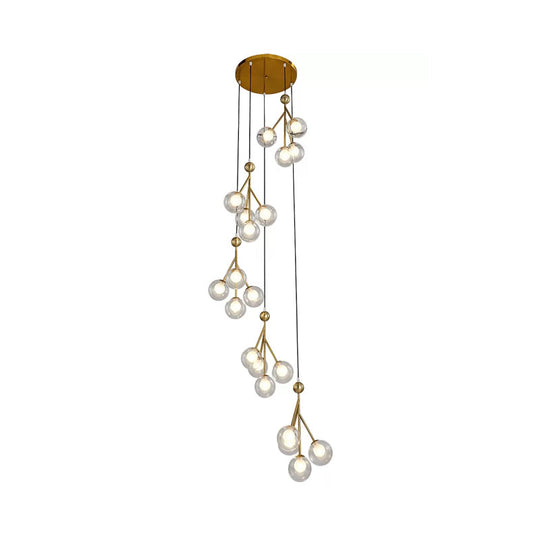 Minimalist Clear/Amber/Smoke Gray Glass Stair Cluster Pendant Lamp - Global 20-Light Ceiling Light